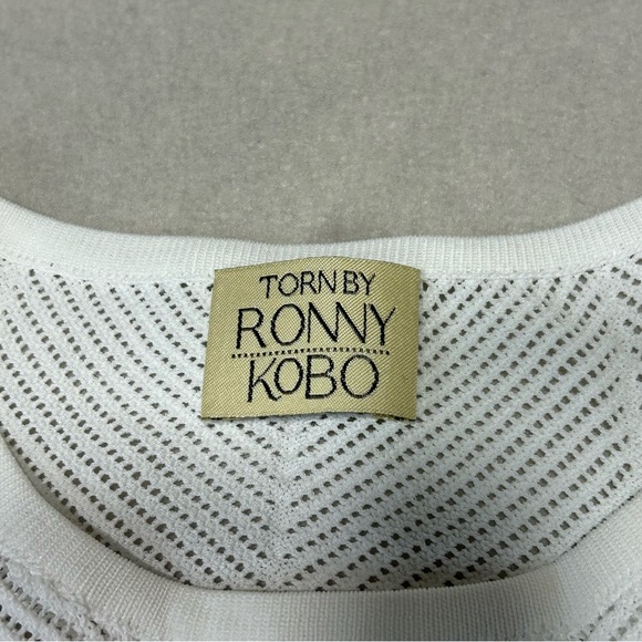 TORN BY RONNY KOBO Mesh Knit Long Sleeve Bodysuit White Size M - Picture 3 of 7